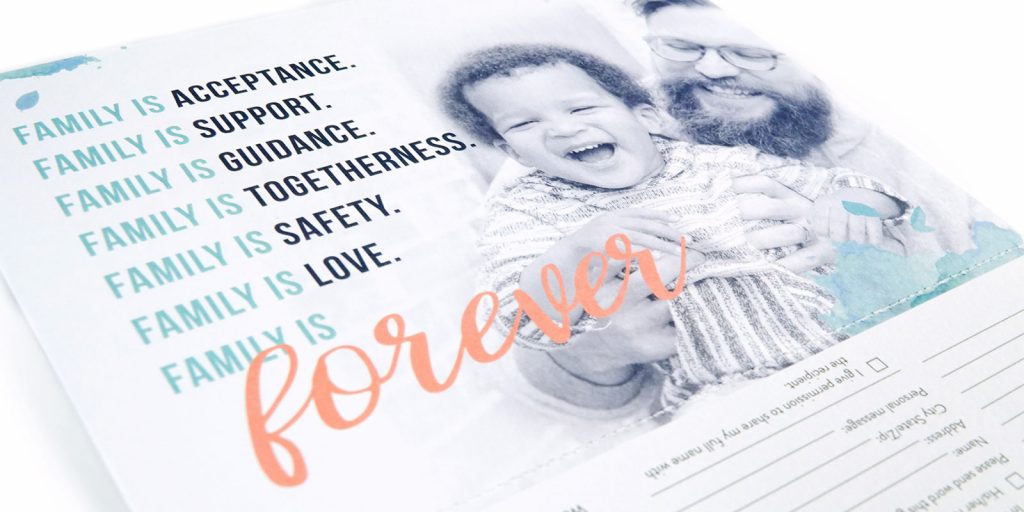 A graphic design featuring a family portrait with a baby in Fort Worth.